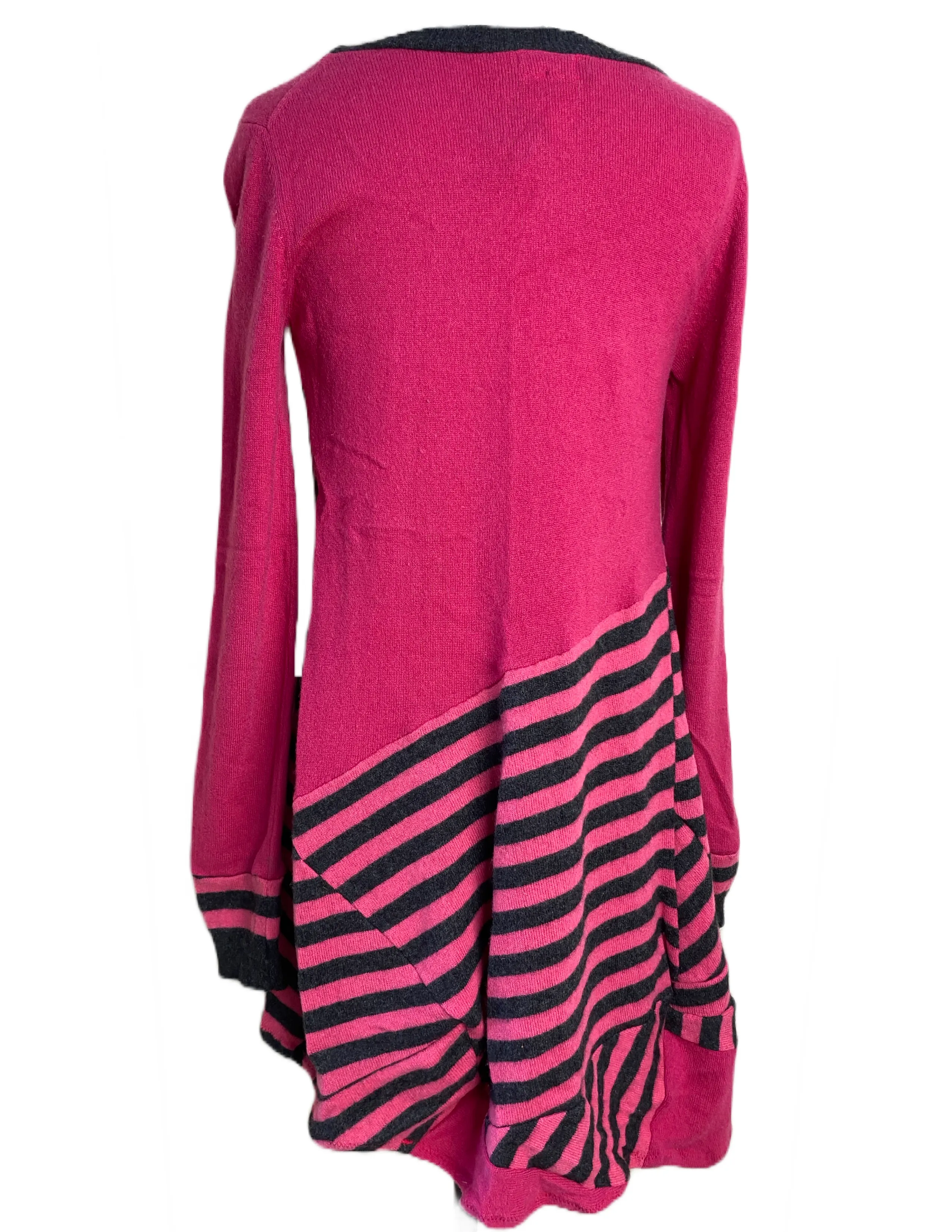 Nimpy Clothing Upcycled 100% cashmere pink and stripes long jumper small/medium