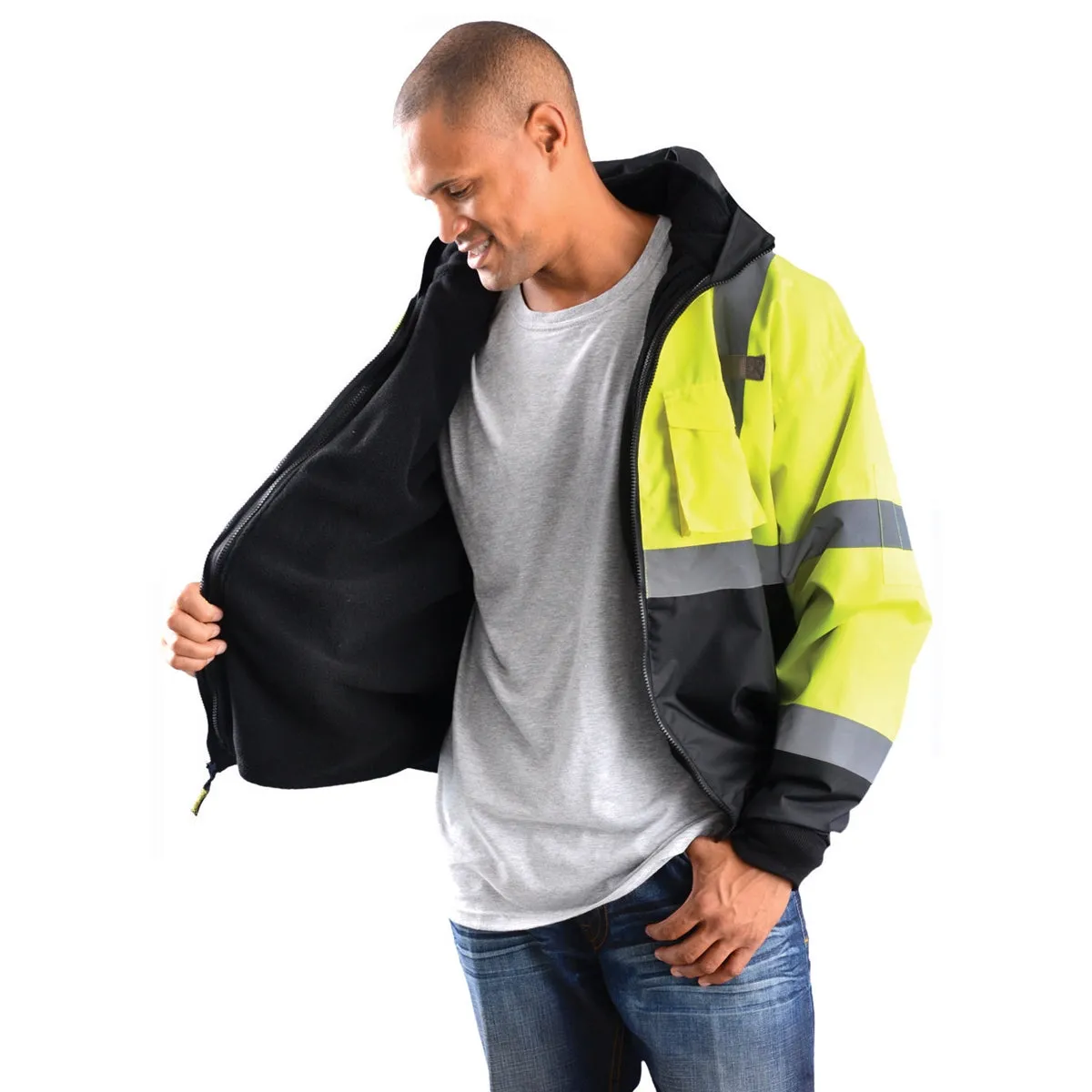 OCCUNOMIX® Waterproof Black Bottom Bomber Jacket - Yellow/Black - Type R Class 3 - LUX-ETJBJR