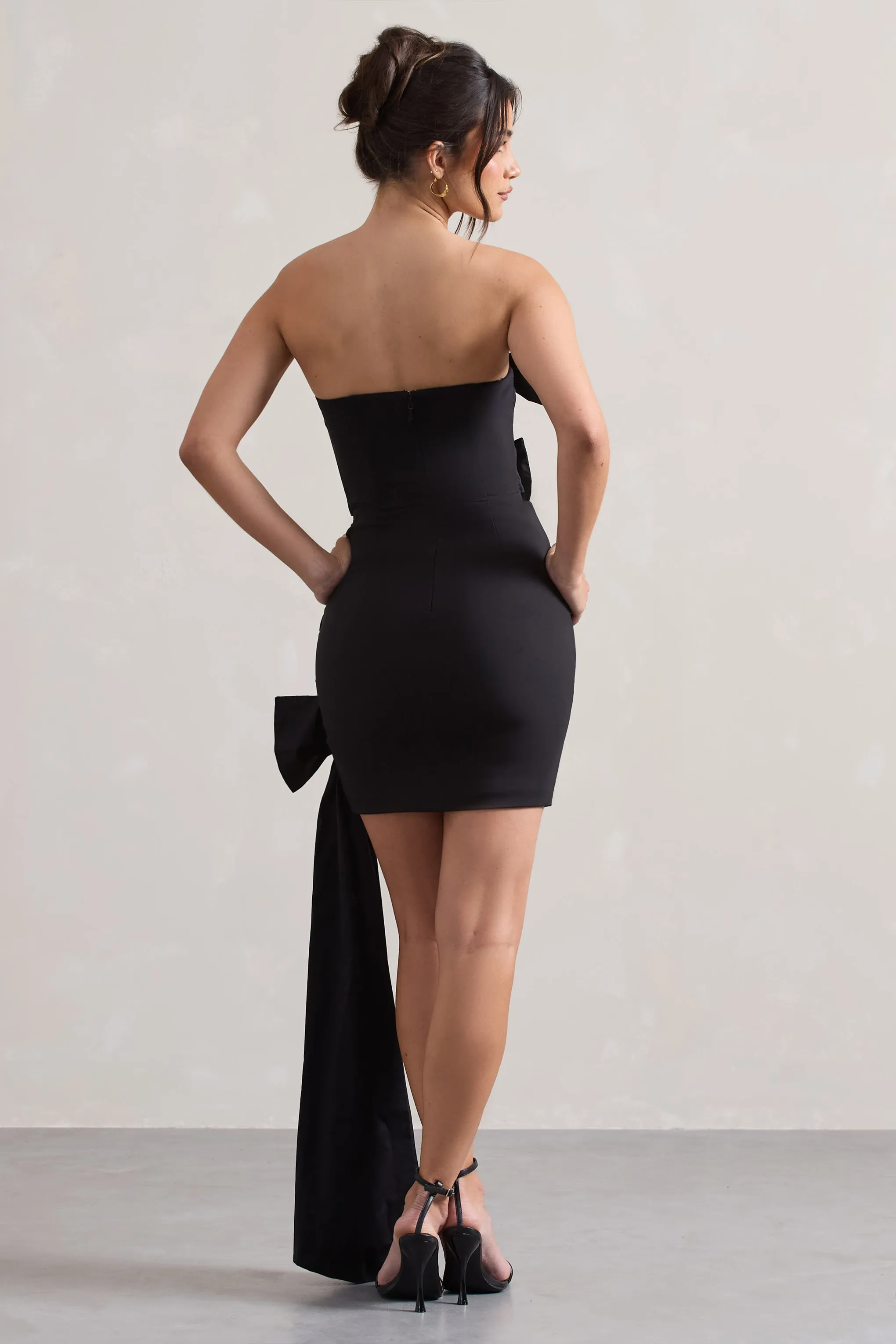 Ornament | Black Bandeau Bow-Embellished Mini Dress With Drape