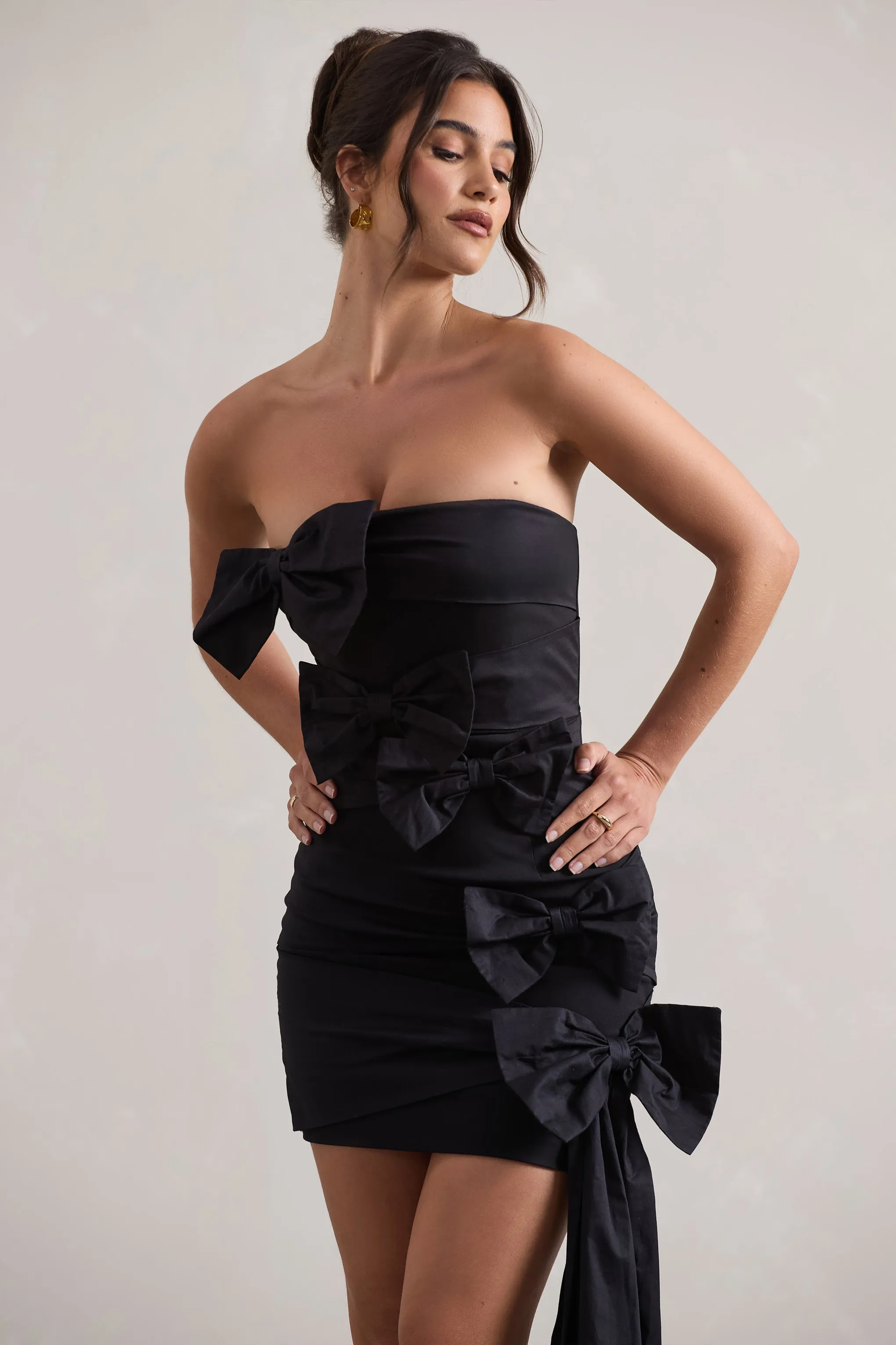 Ornament | Black Bandeau Bow-Embellished Mini Dress With Drape