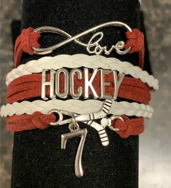 Personalized Hockey Jersey Number Bracelet -Pick Colors