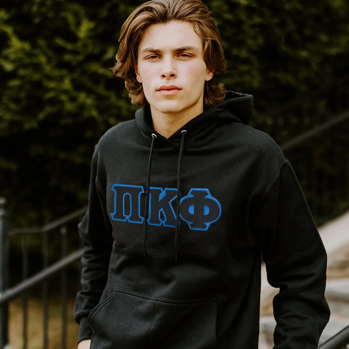 Pi Kapp Black Hoodie with Black Sewn On Letters