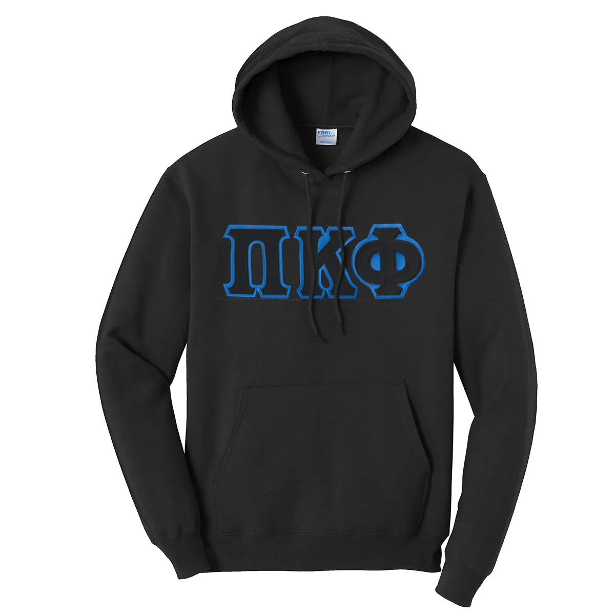 Pi Kapp Black Hoodie with Black Sewn On Letters