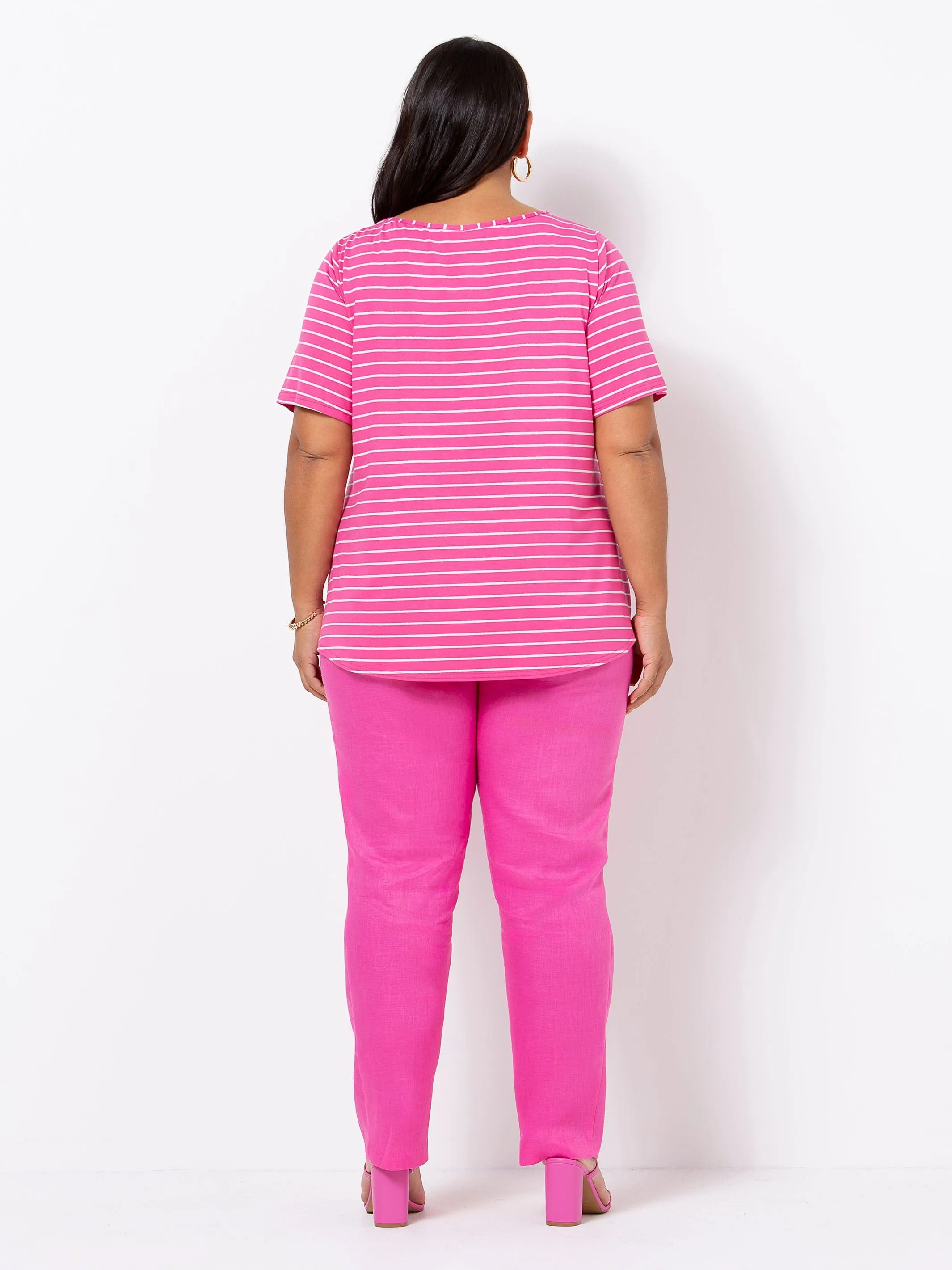 Pink Slim Leg Linen Pant