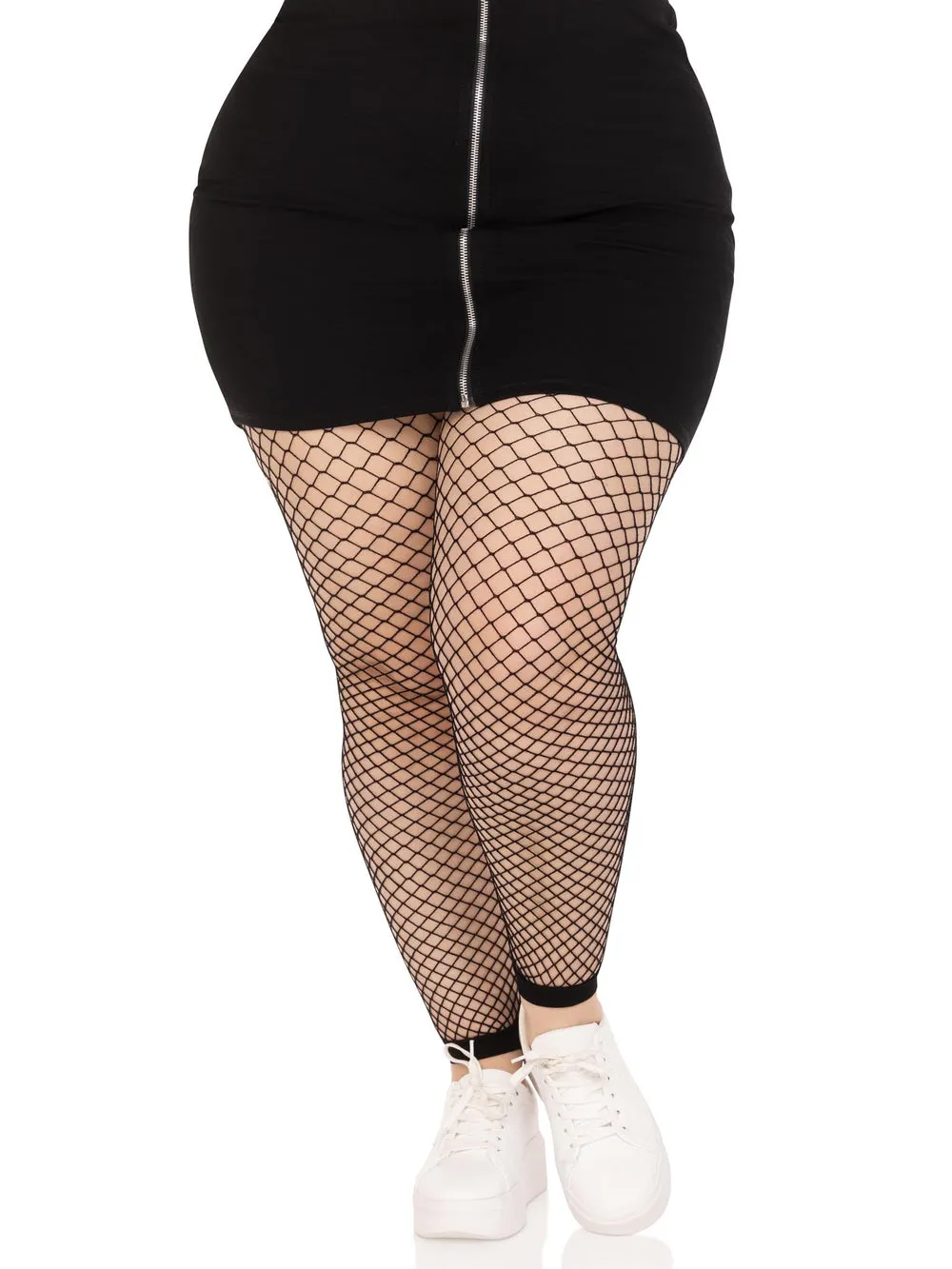 Plus Size Industrial Fishnet Footless Tights in Black