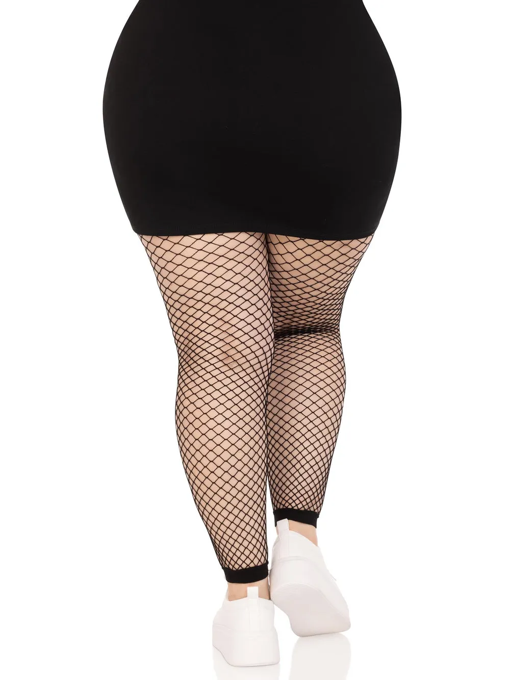 Plus Size Industrial Fishnet Footless Tights in Black