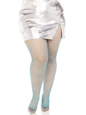 Plus Size Industrial Fishnet Pantyhose in Neon Blue