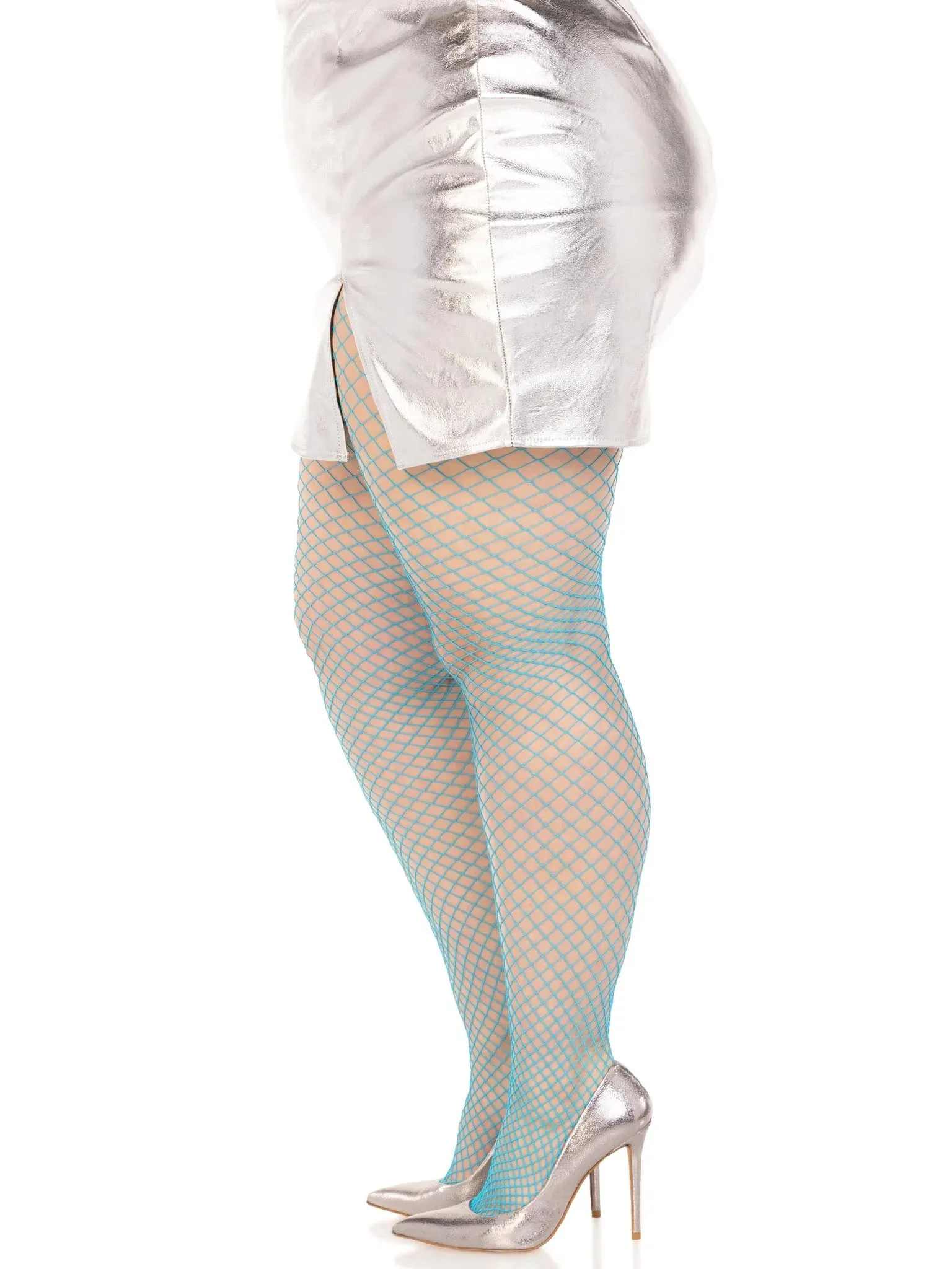 Plus Size Industrial Fishnet Pantyhose in Neon Blue