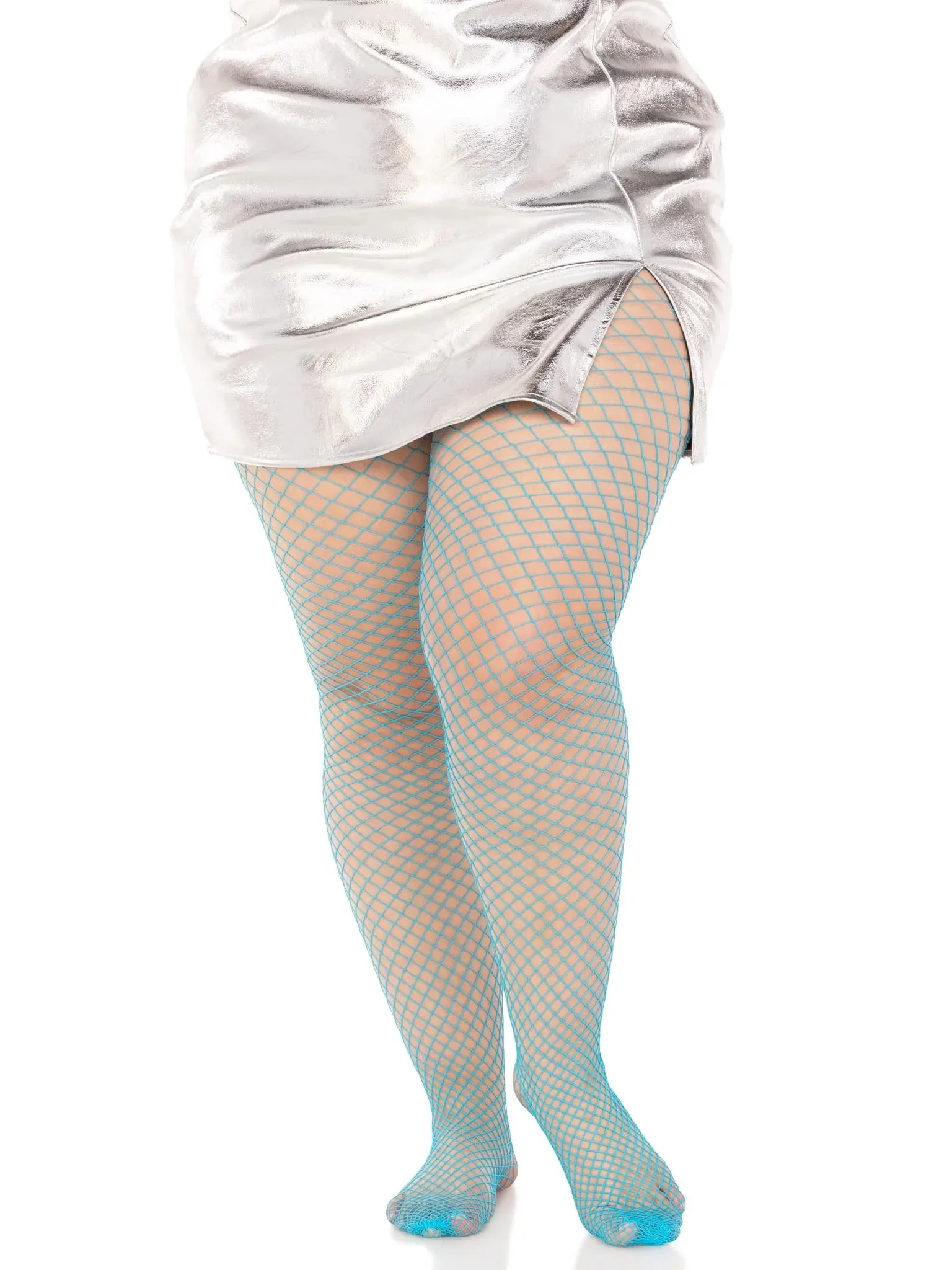 Plus Size Industrial Fishnet Pantyhose in Neon Blue