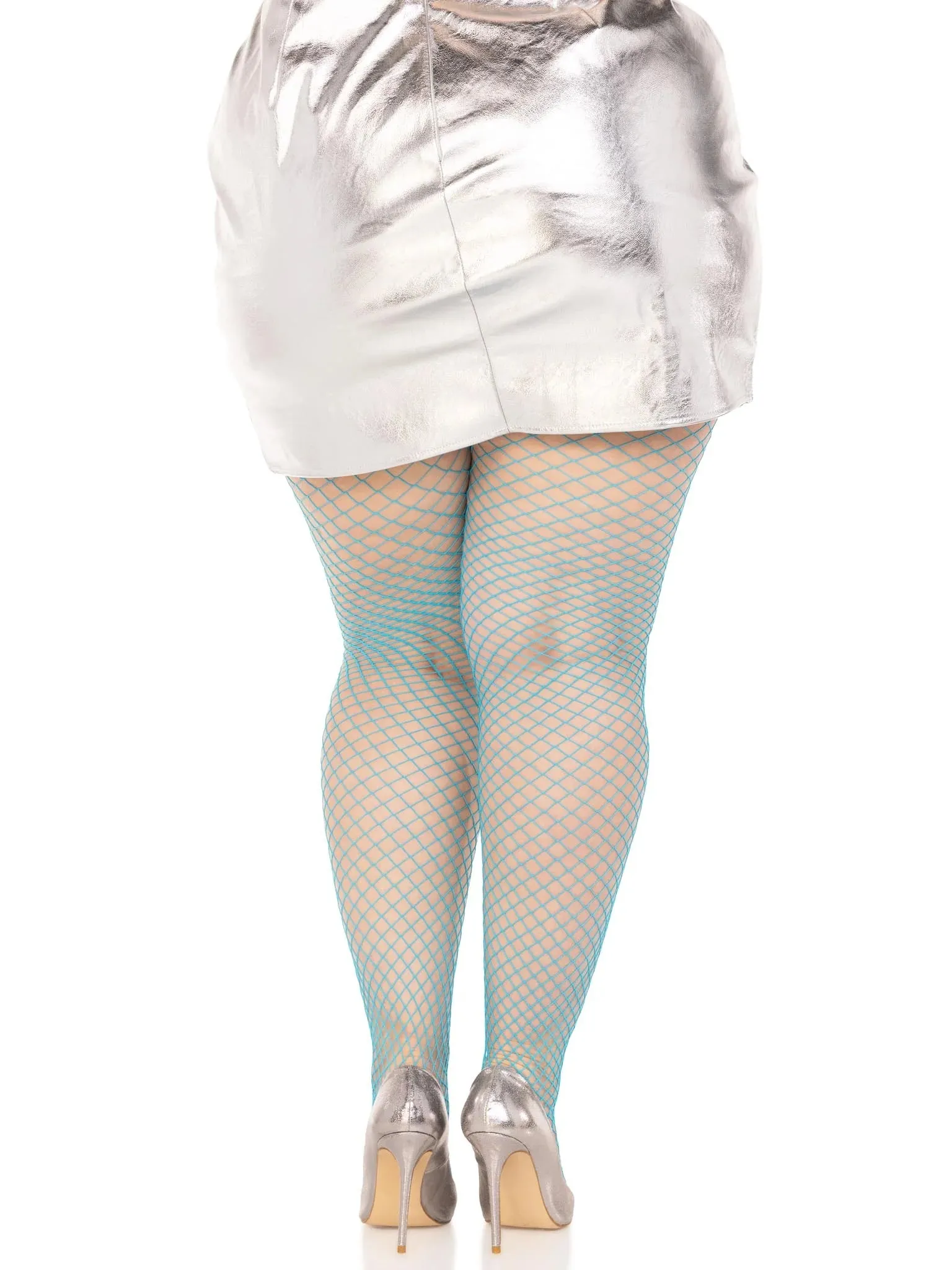 Plus Size Industrial Fishnet Pantyhose in Neon Blue