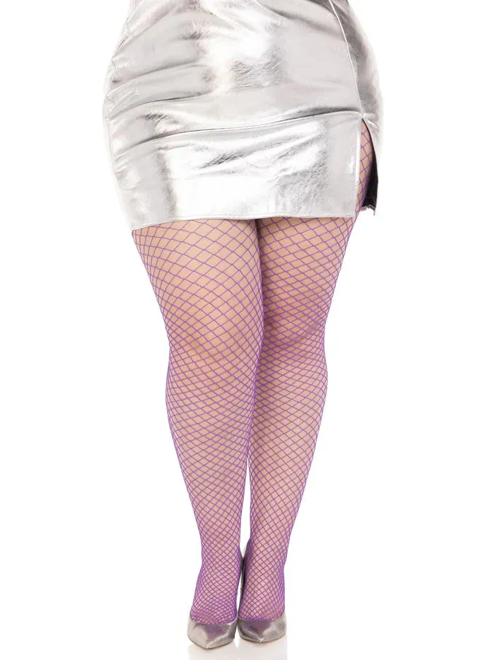 Plus Size Industrial Fishnet Pantyhose in Purple