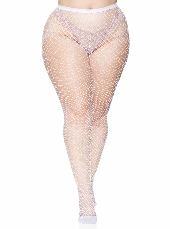 Plus Size Industrial Fishnet Pantyhose in White