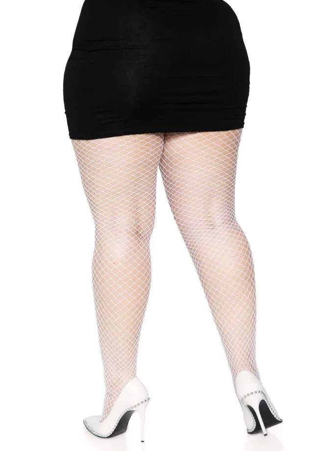 Plus Size Industrial Fishnet Pantyhose in White