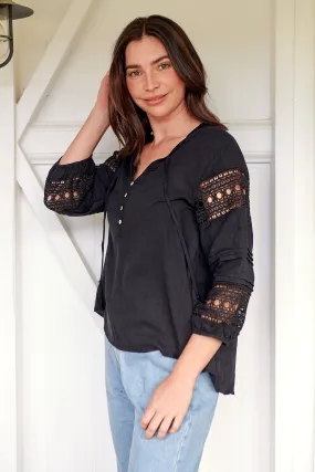 Porter Tassel Black Long Sleeve Top