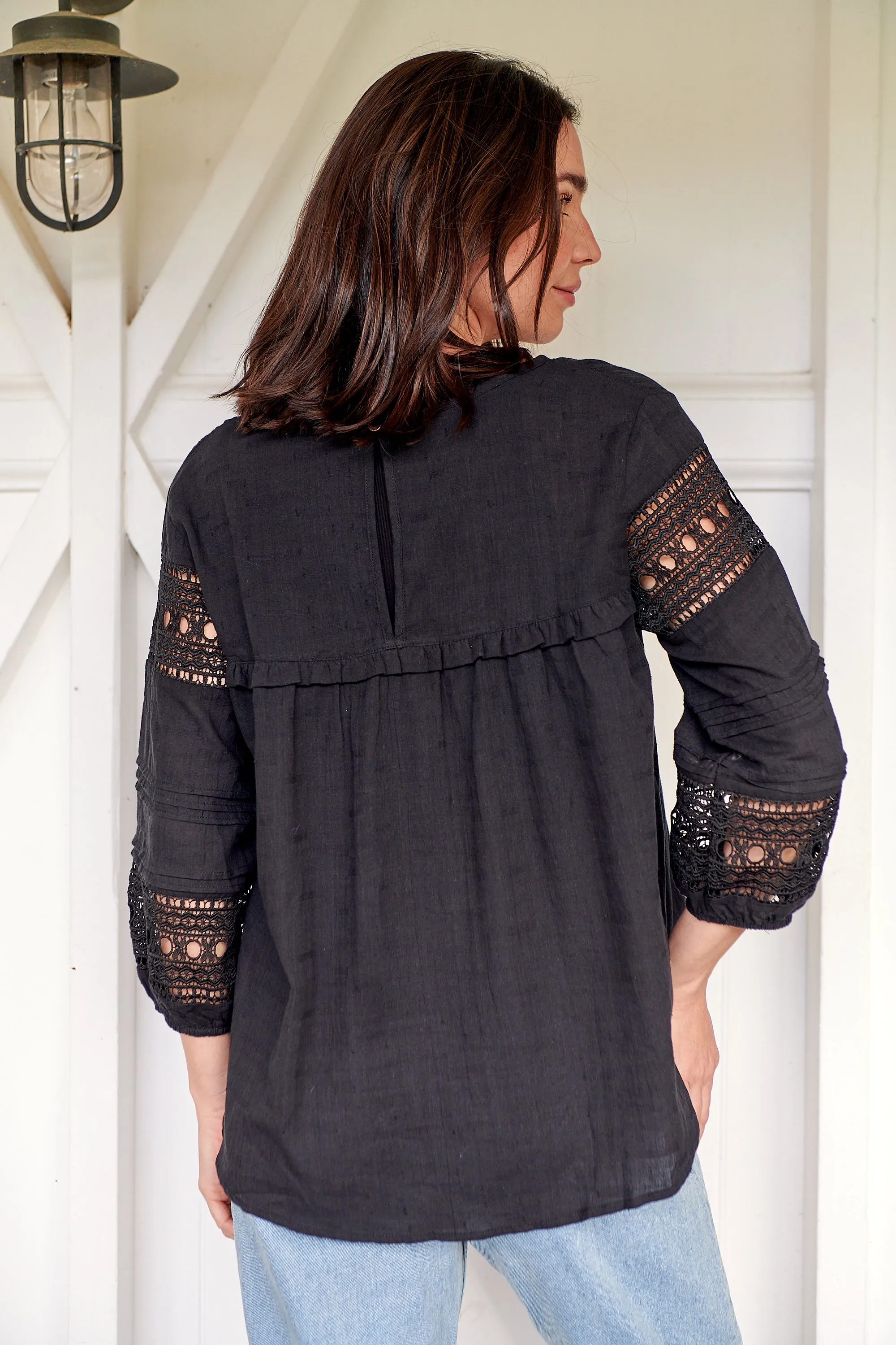 Porter Tassel Black Long Sleeve Top