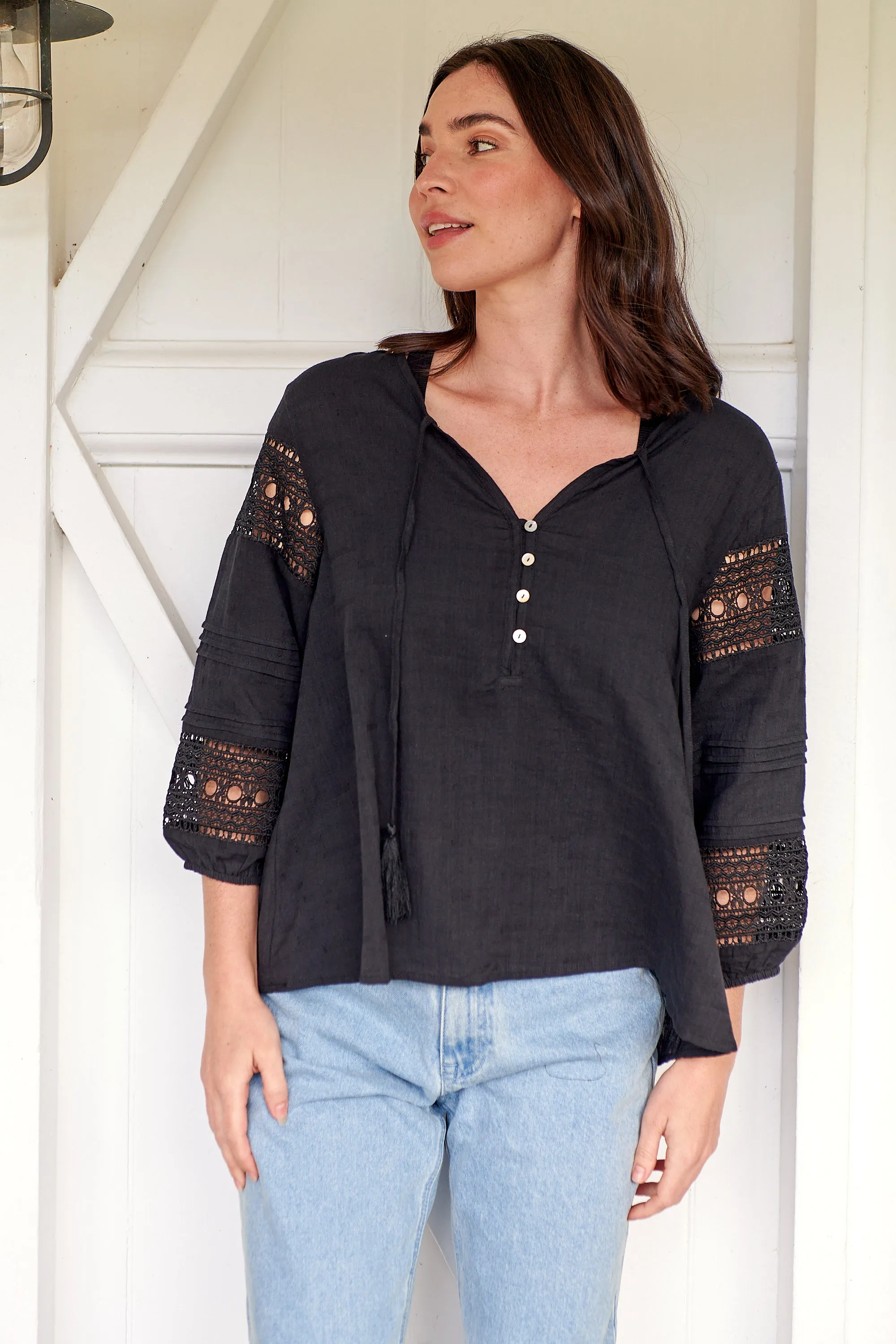 Porter Tassel Black Long Sleeve Top