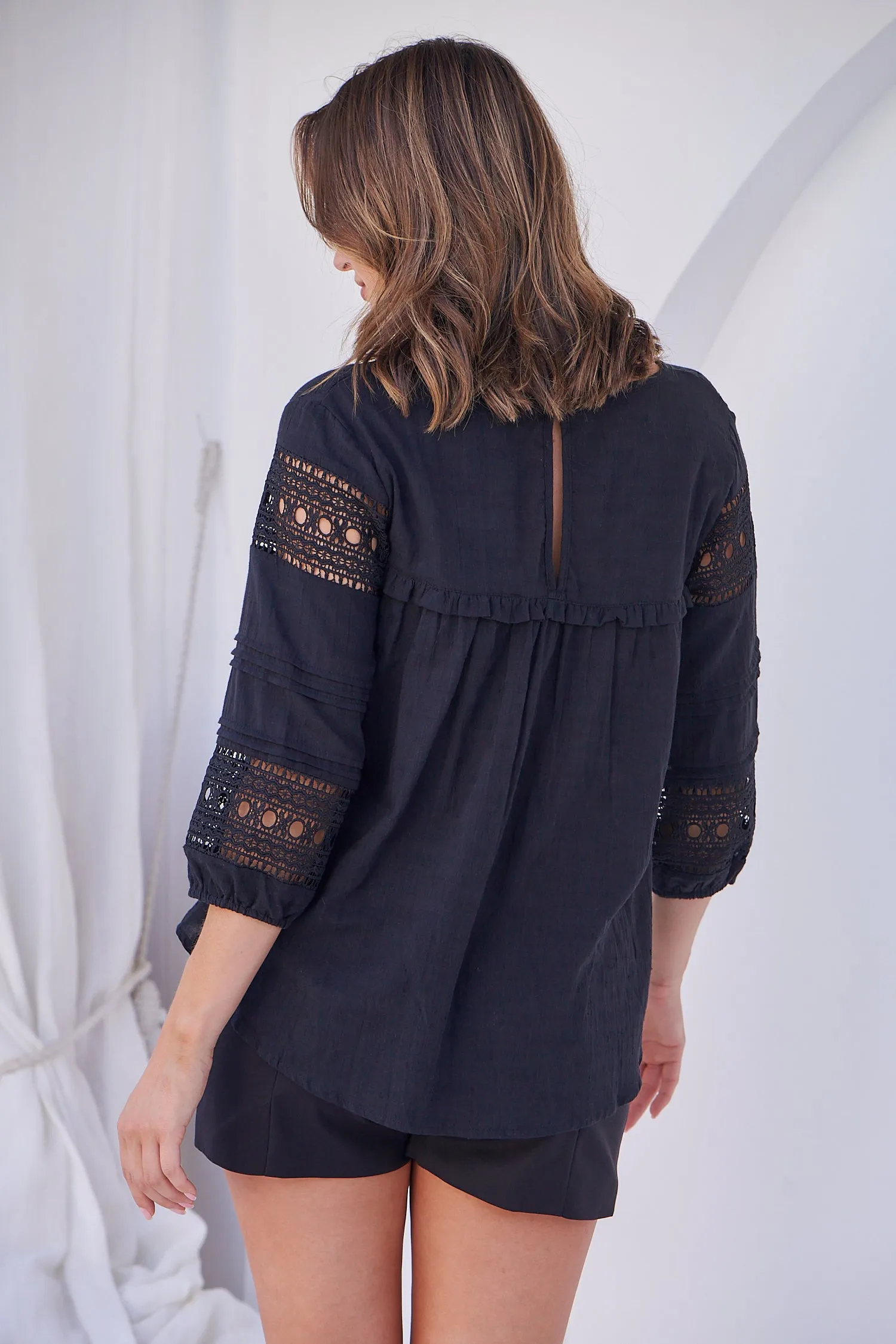 Porter Tassel Black Long Sleeve Top