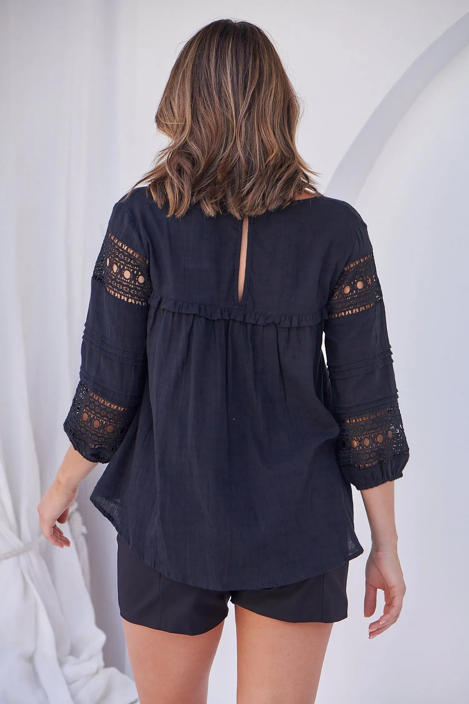 Porter Tassel Black Long Sleeve Top