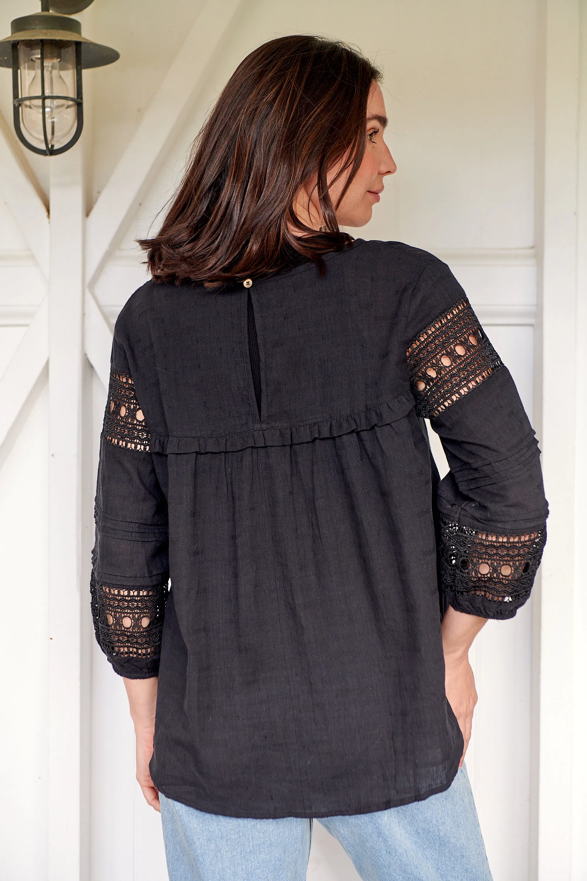 Porter Tassel Black Long Sleeve Top