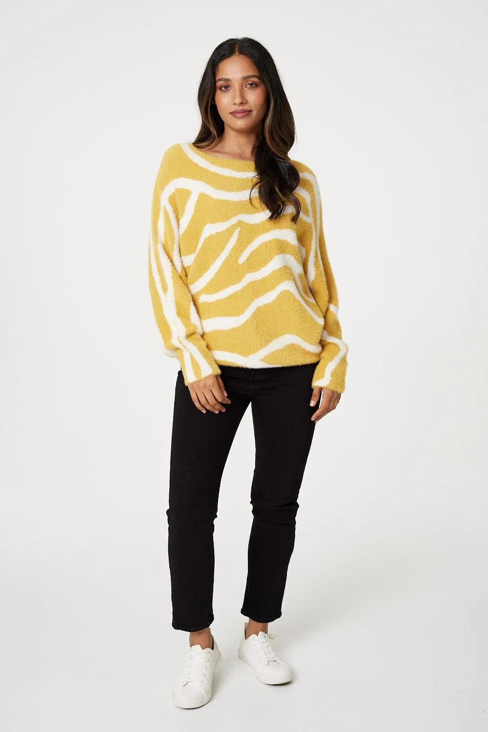 Printed Batwing Sleeve Knit Jumper