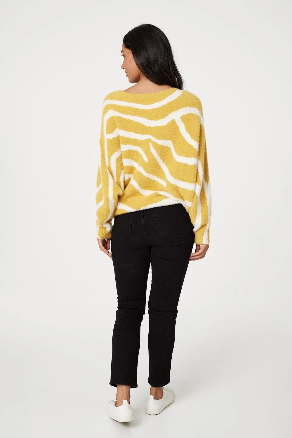 Printed Batwing Sleeve Knit Jumper