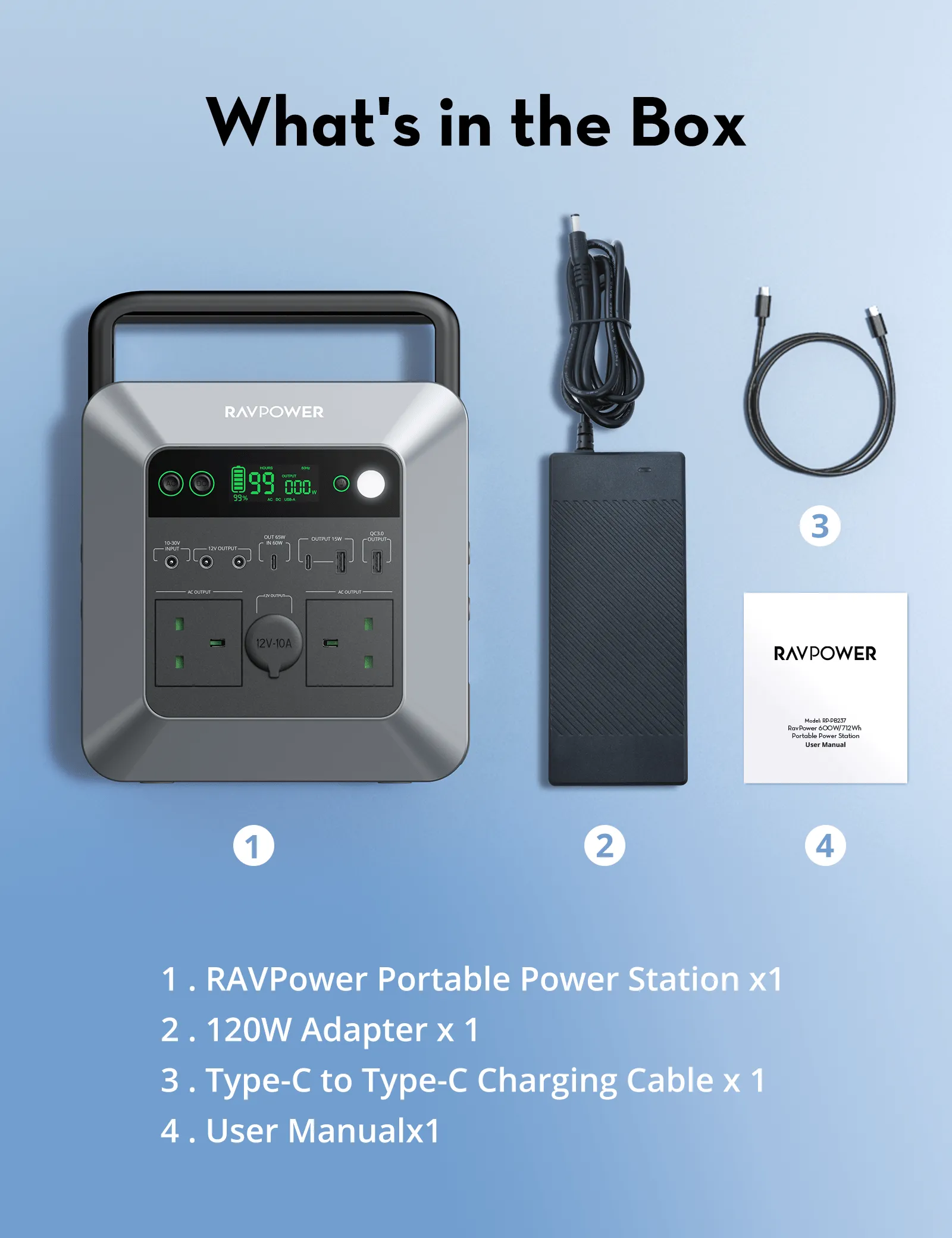 RAVPOWER Portable Power Station 600W (712Wh) - PB237