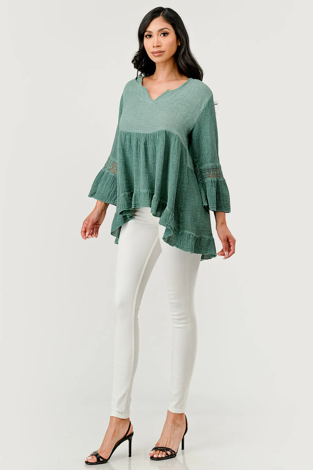 Raw Moda Lace Sleeves Linen Cotton Top