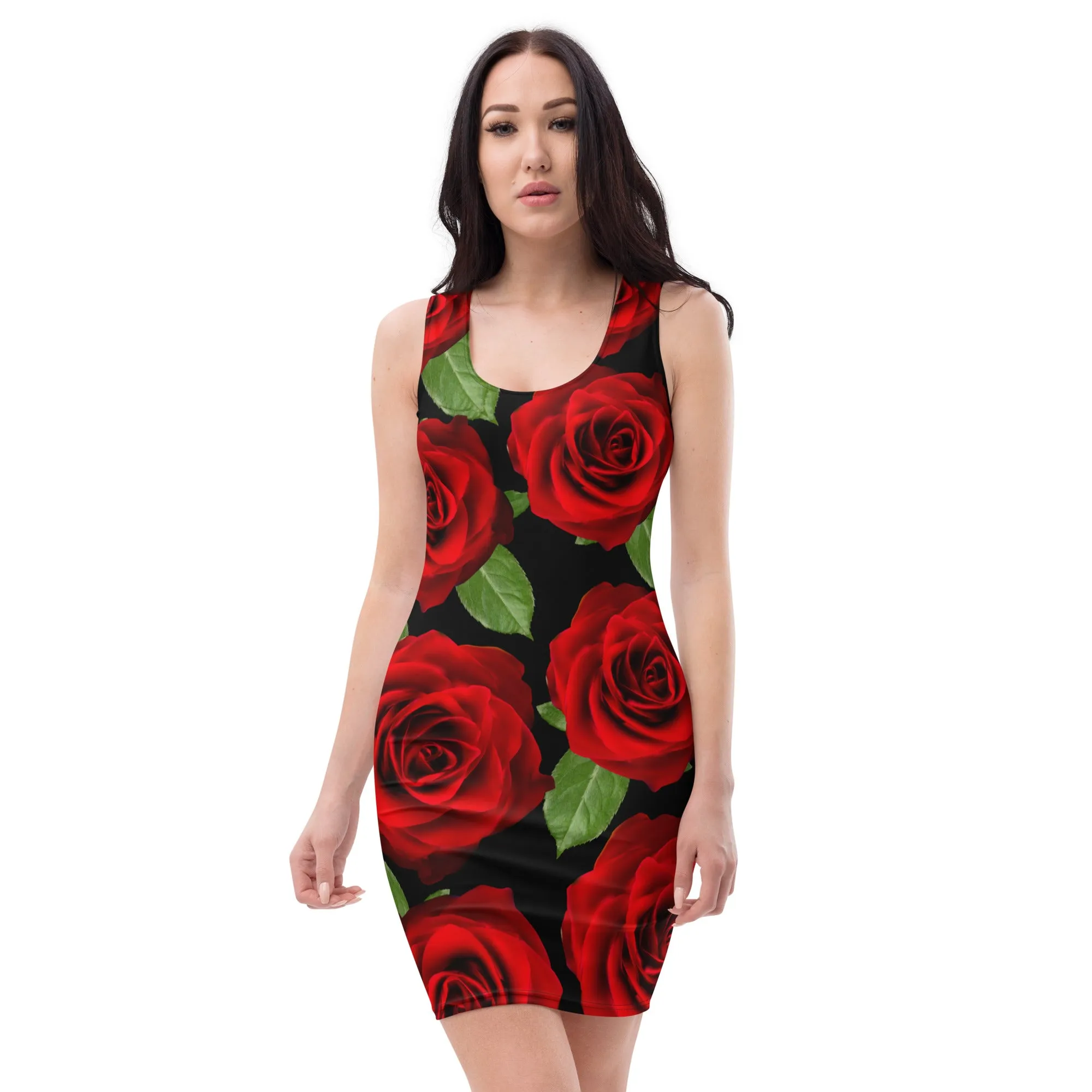 Red Roses Black Bodycon Dress