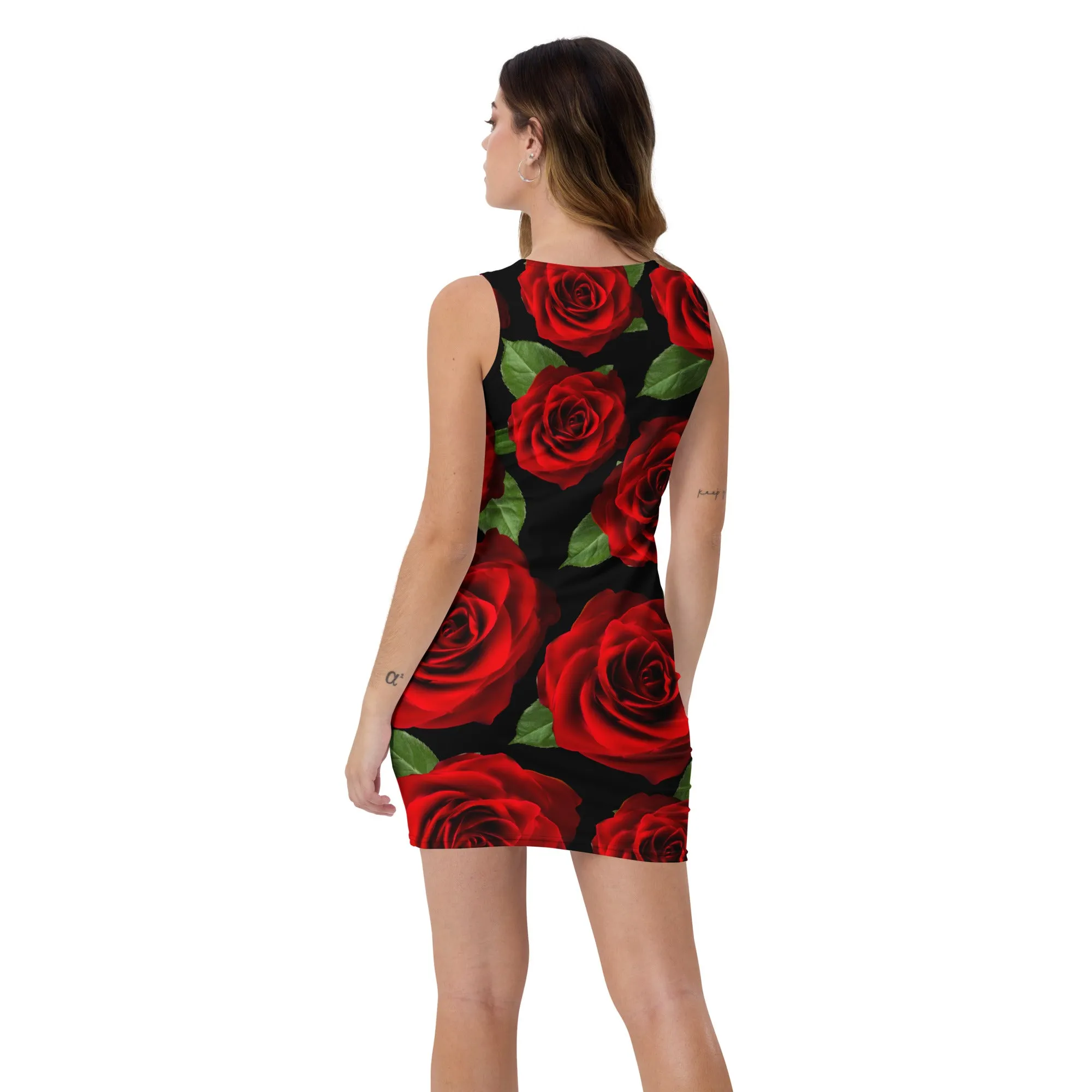 Red Roses Black Bodycon Dress