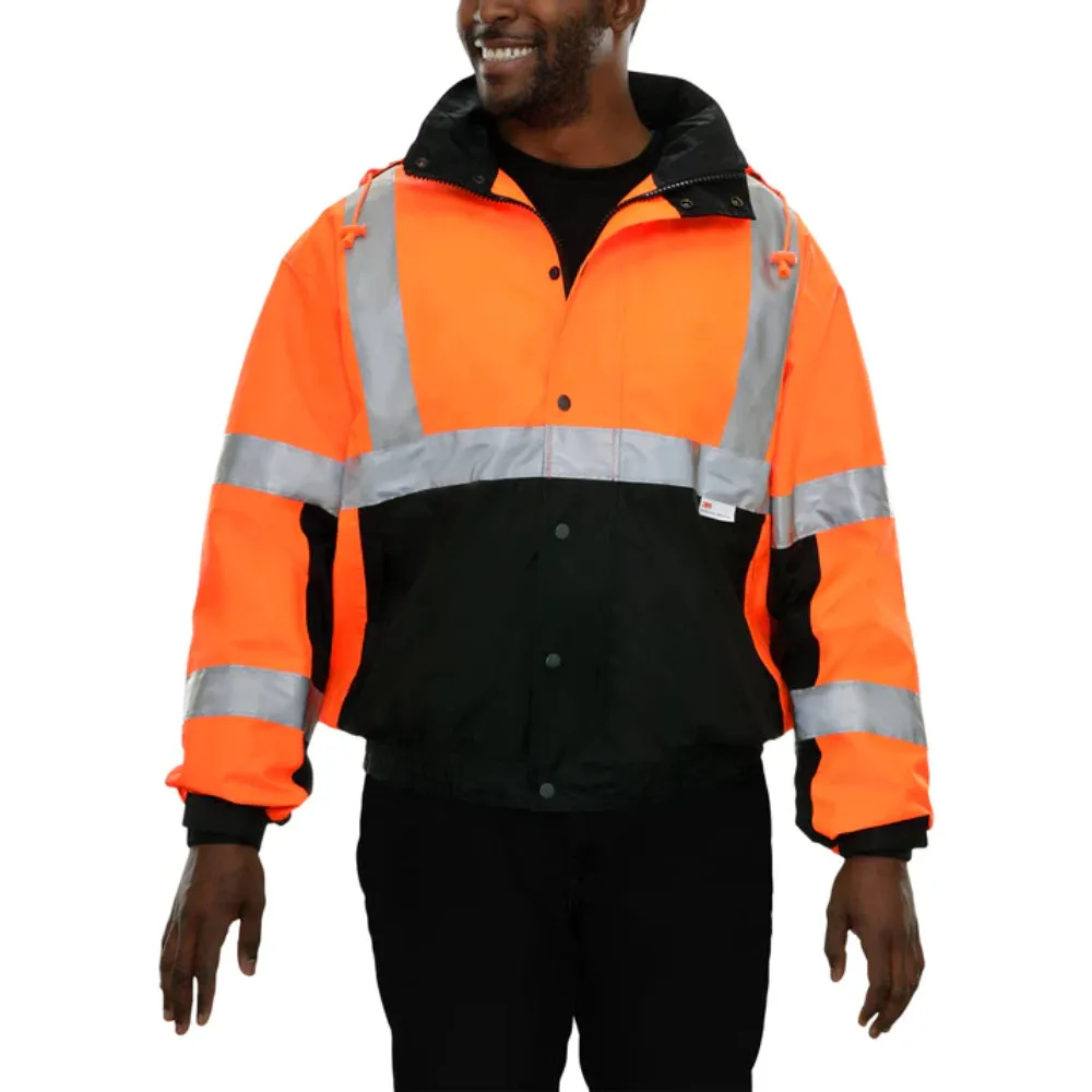 Reflective Apparel® Hi-Vis Waterproof Bomber Rain Jacket - Zip-Out Liner - ANSI Class 3 - 412ST