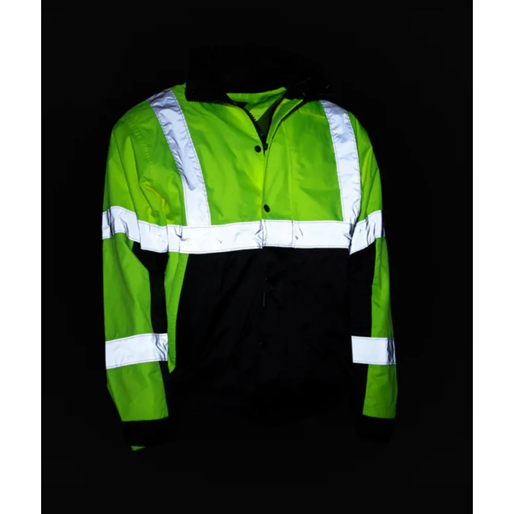 Reflective Apparel® Hi-Vis Waterproof Bomber Rain Jacket - Zip-Out Liner - ANSI Class 3 - 412ST