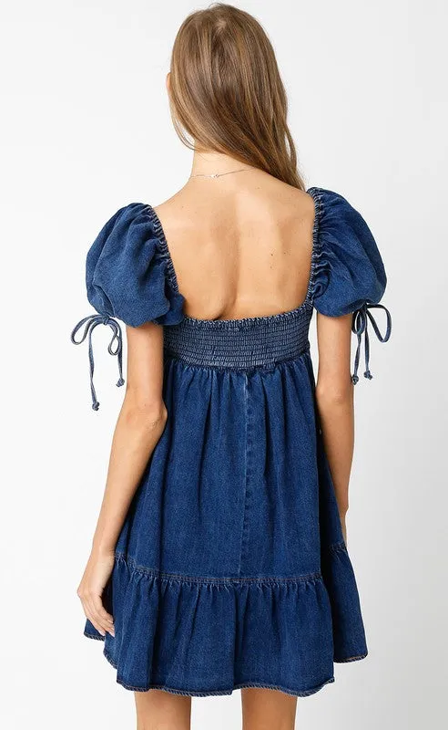 *Restocked* Denim Baby Doll Dress- Dark Wash