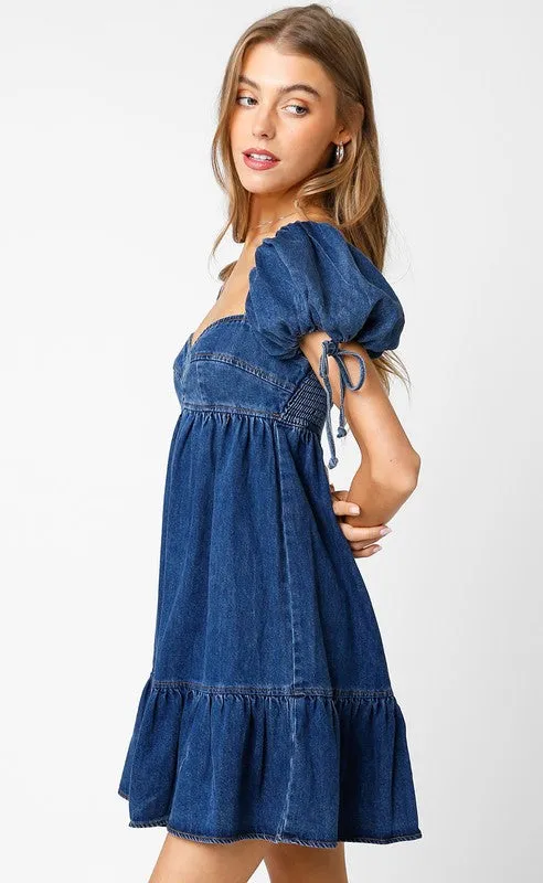 *Restocked* Denim Baby Doll Dress- Dark Wash