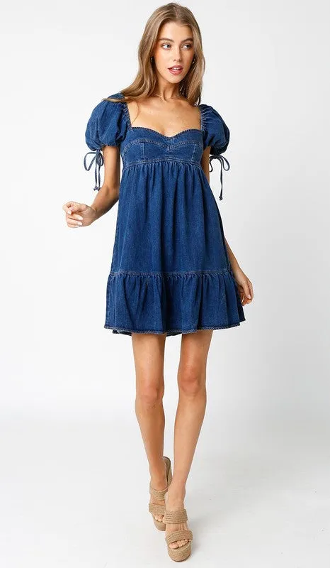 *Restocked* Denim Baby Doll Dress- Dark Wash