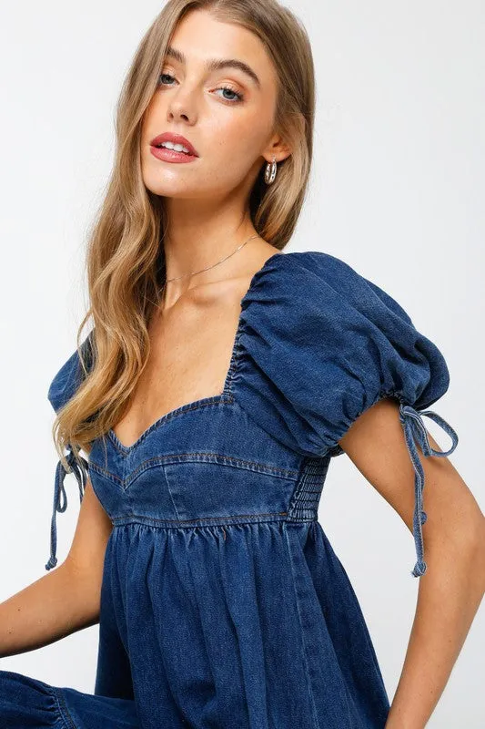 *Restocked* Denim Baby Doll Dress- Dark Wash