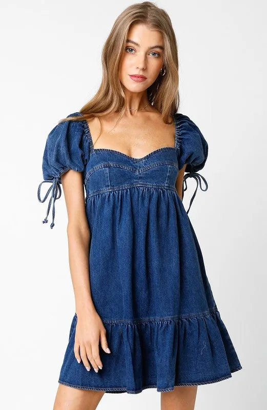 *Restocked* Denim Baby Doll Dress- Dark Wash