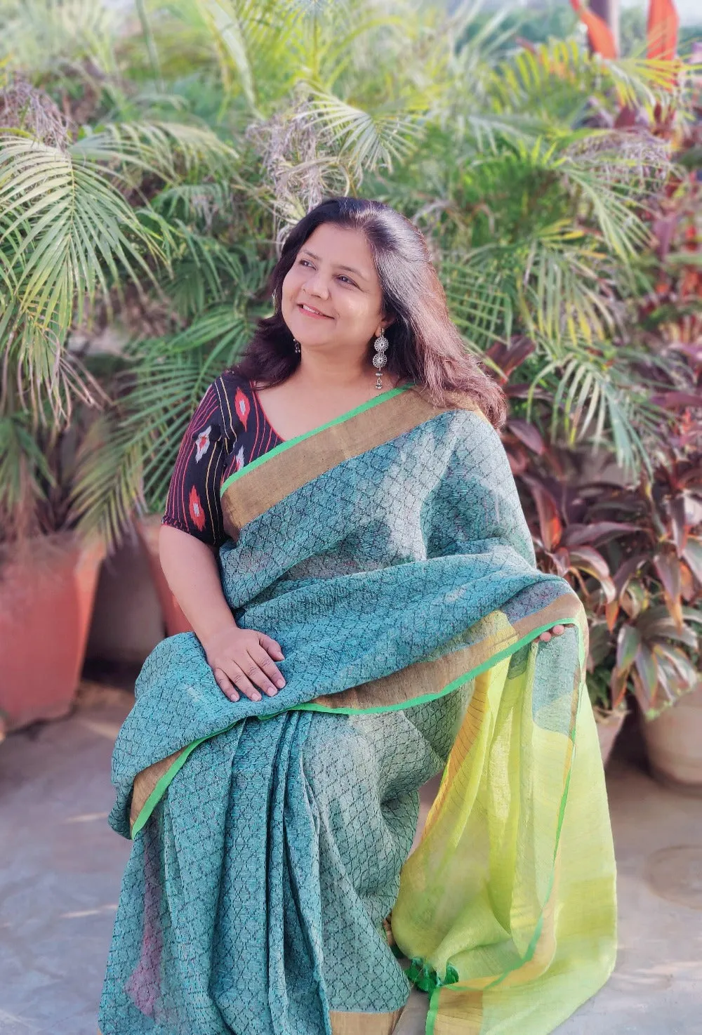 Sabzaa Green Tissue Linen  Saree