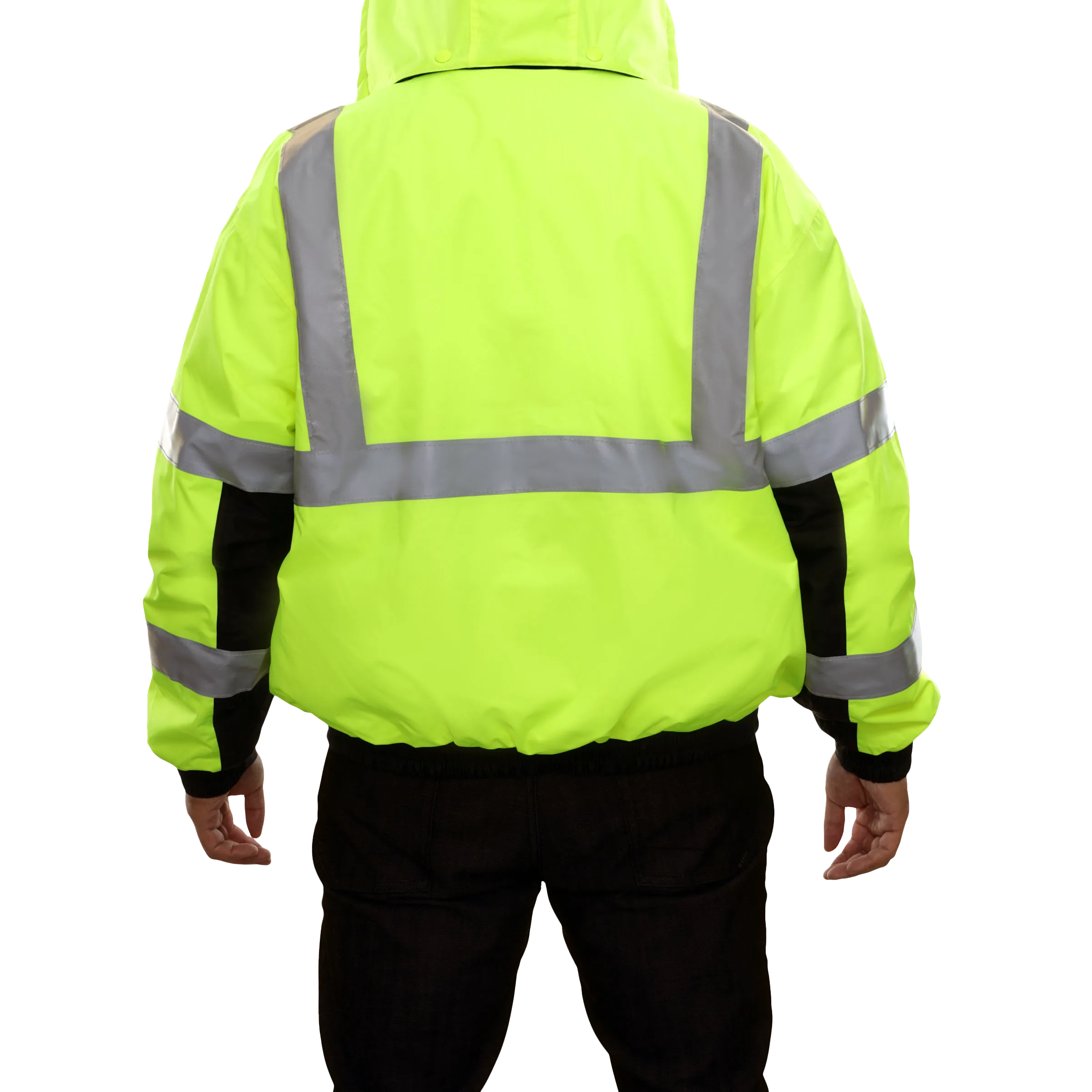 Safety Jacket Hi Vis Bomber Breathable Waterproof Hood Lime 2-Tone