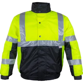 Safety Jacket Hi Vis Bomber Zip-Out Liner Breathable Waterproof Lime & Black