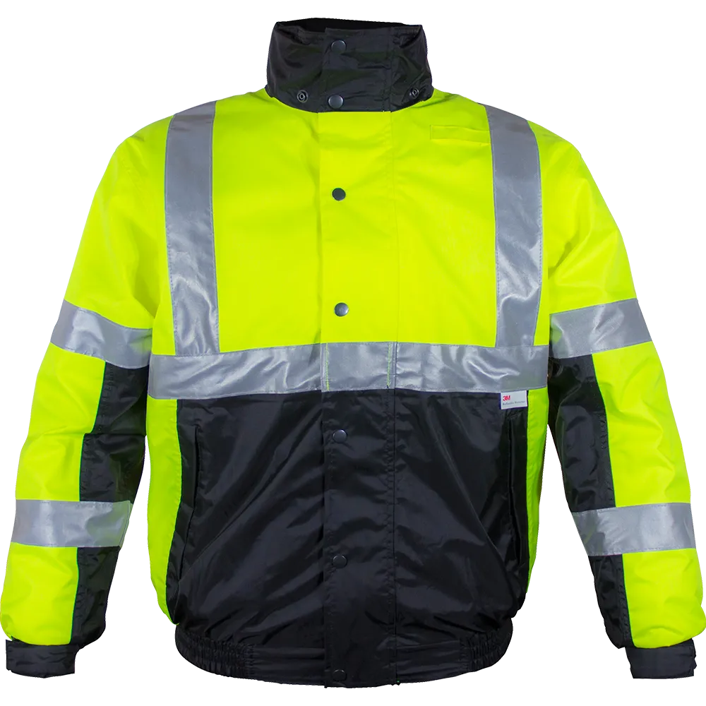 Safety Jacket Hi Vis Bomber Zip-Out Liner Breathable Waterproof Lime & Black