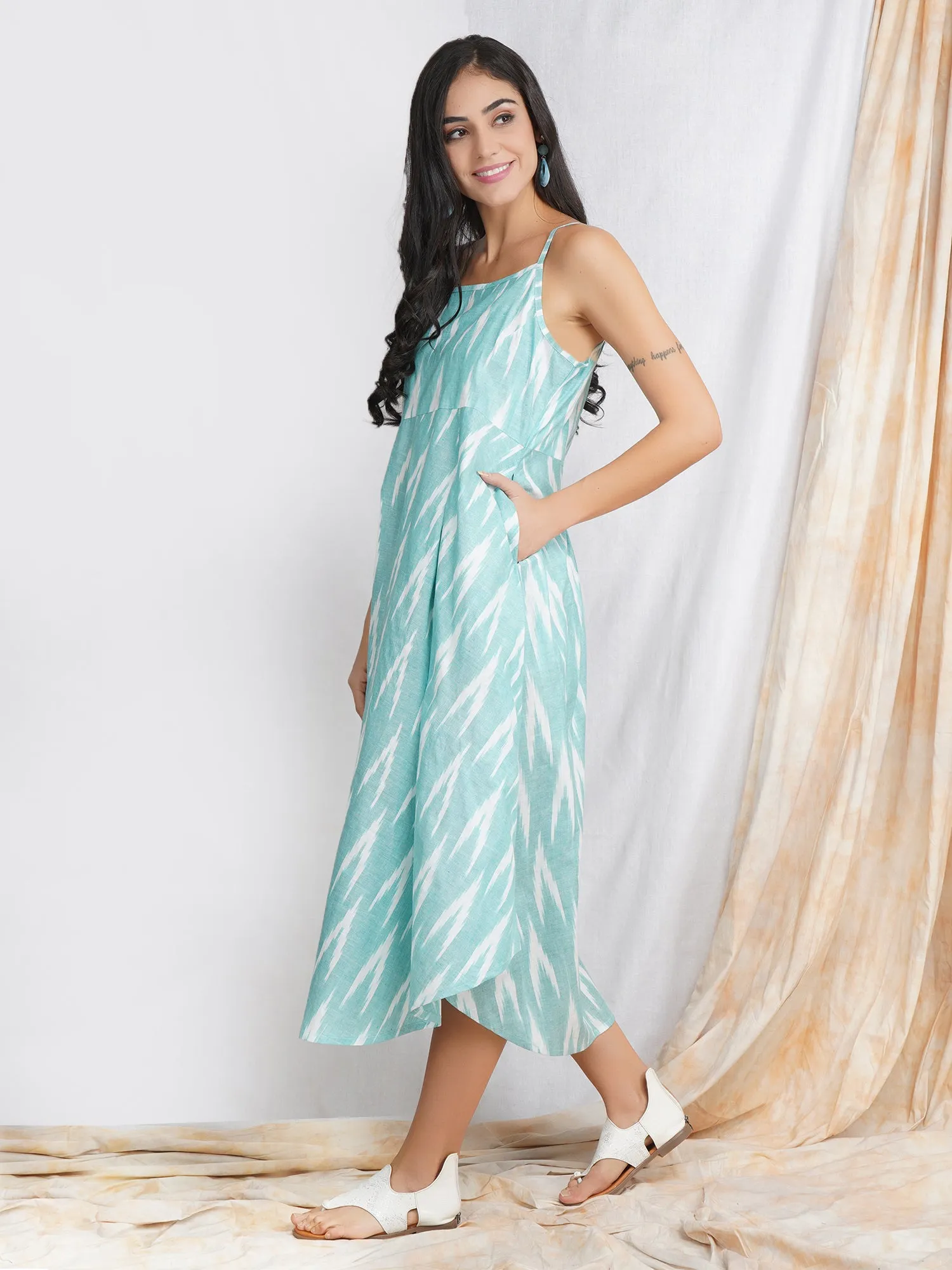 Sea Green Noodle Strap 'Vibrant' Cotton Dress