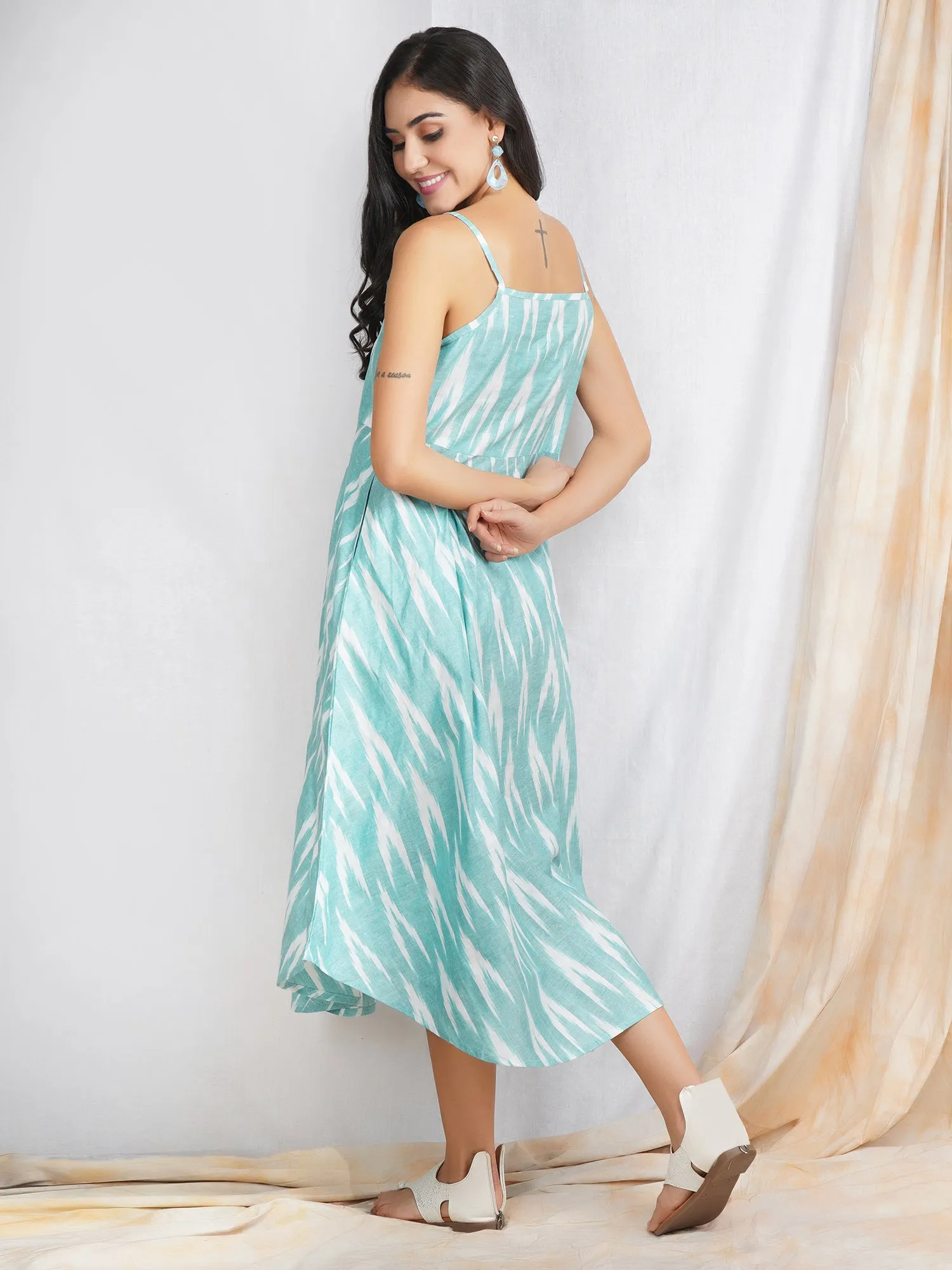 Sea Green Noodle Strap 'Vibrant' Cotton Dress