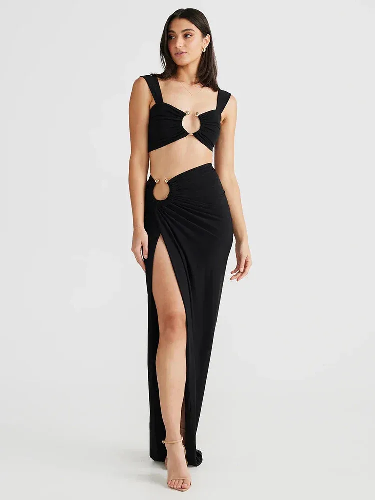 Sexy Party Spaghetti Crop Top Slim Bodycon Summer 2 Piece Dress