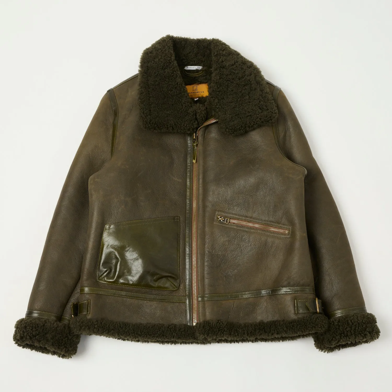 Shangri-La Heritage 'Aviatore' B-3 Badalassi® Muschio Shearling Flight Jacket - Green