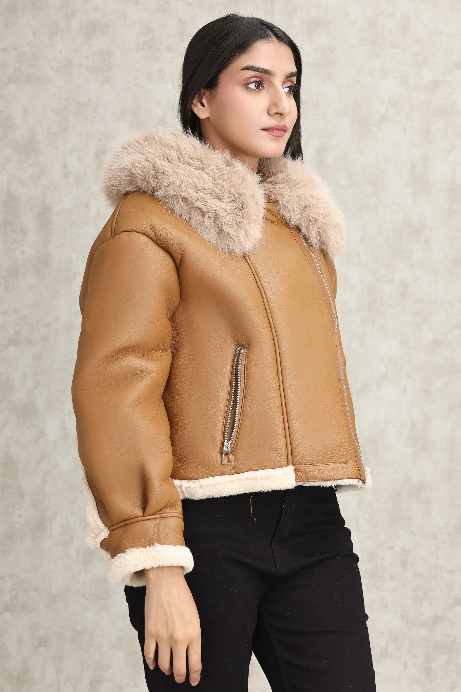 SHEARLING AVIATOR JACKET-KHAKI