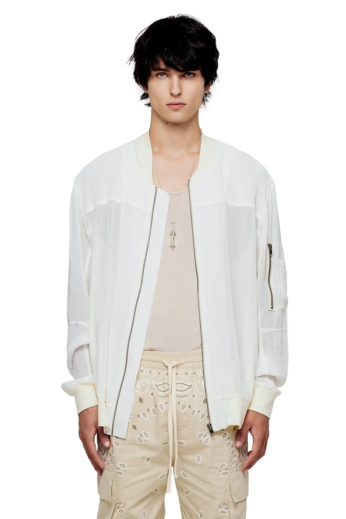 SHEER BOMBER JACKET IN BONE