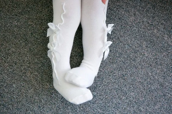 Shirring Ribbon White Tights