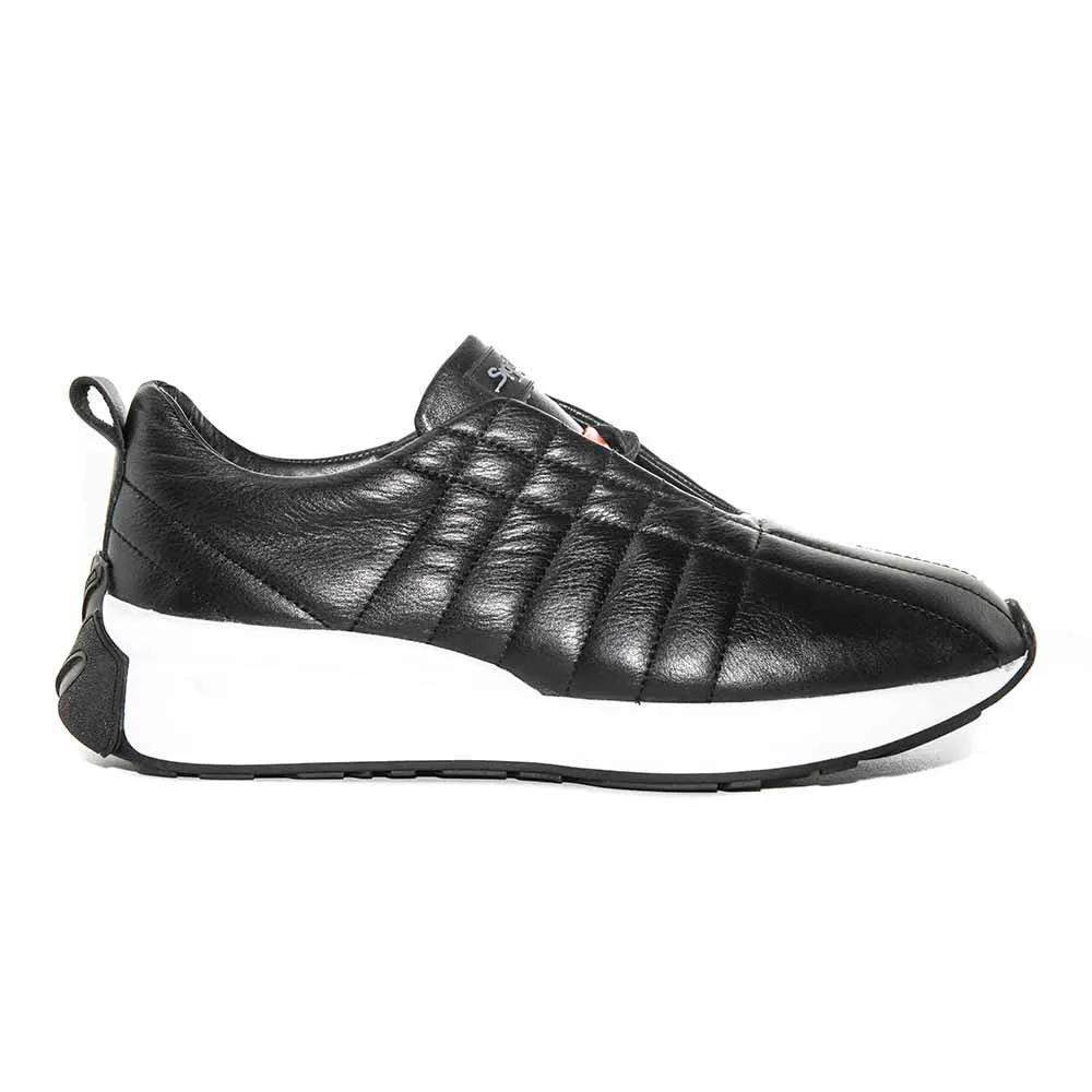 SIGOTTO UOMO Black Quilted Fashion Italian Soft Leather Sneaker