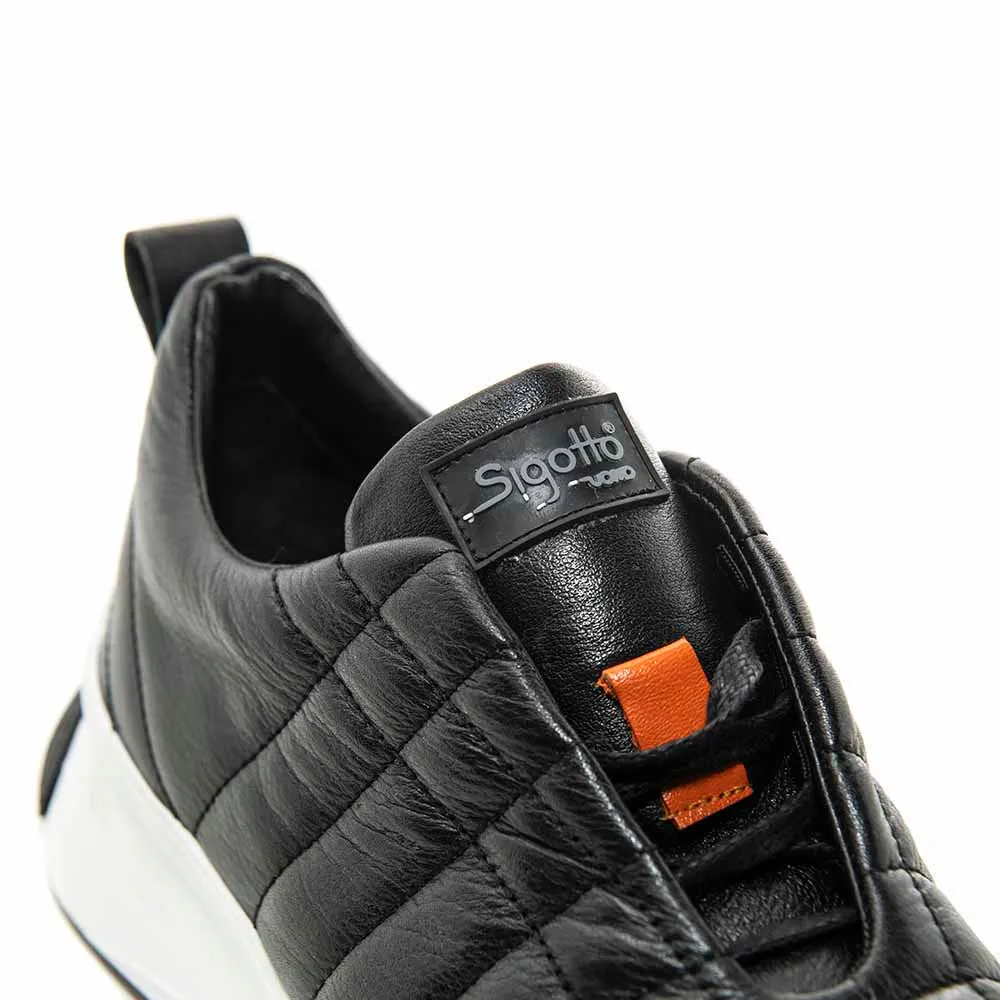 SIGOTTO UOMO Black Quilted Fashion Italian Soft Leather Sneaker