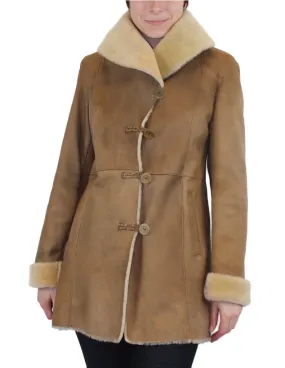 SMALL BEIGE FITTED RAW EDGE SHEARLING COAT, SHEEPSKIN JACKET